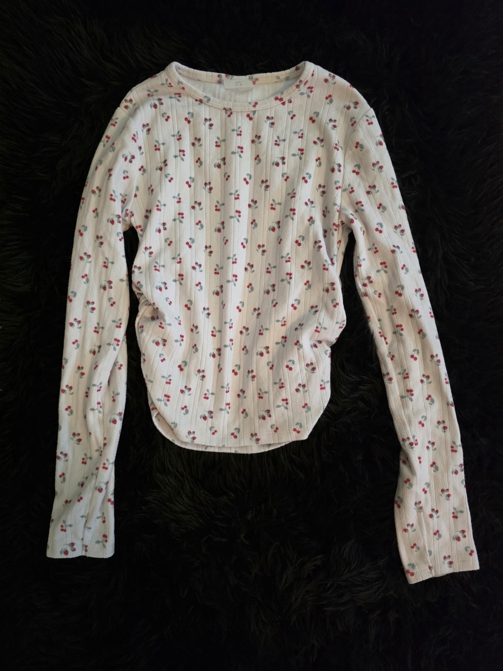 Abercrombie Kid's White Ribbed Long-Sleeve Top with Cherry Print